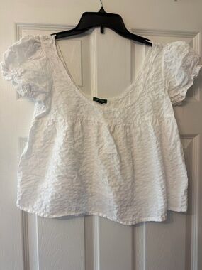 White Textured Puff-Sleeve Women’s Top